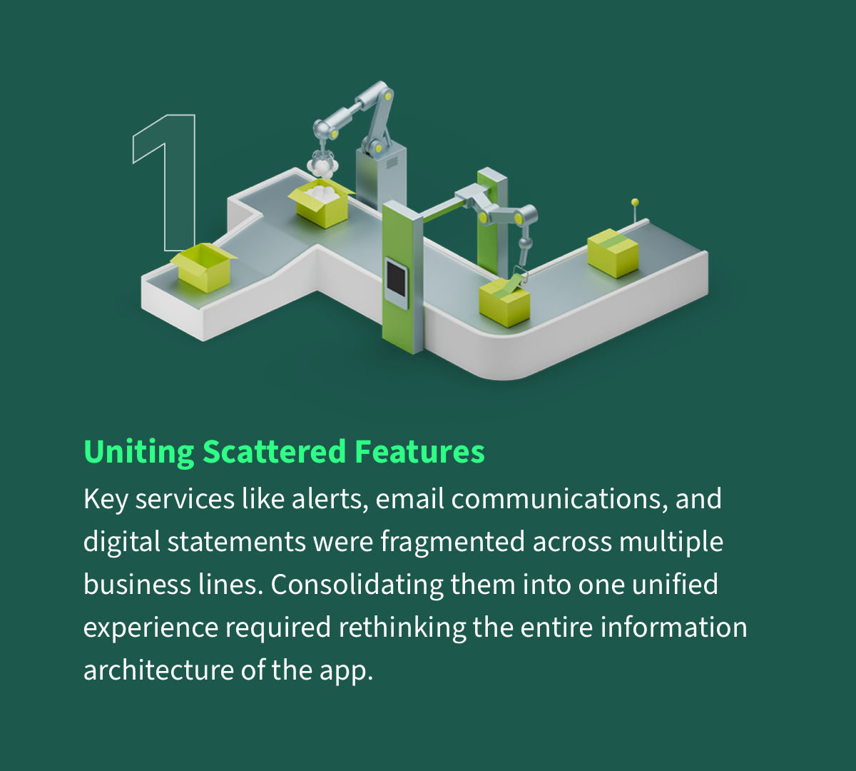 Uniting Scattered Features - Key services like alerts, email communications, and digital statements were fragmented across multiple business lines. Consolidating them into one unified experience required rethinking the entire information architecture of the app.