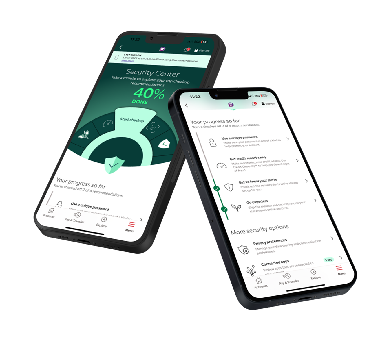Wells Fargo Security Center shown on iPhone screens